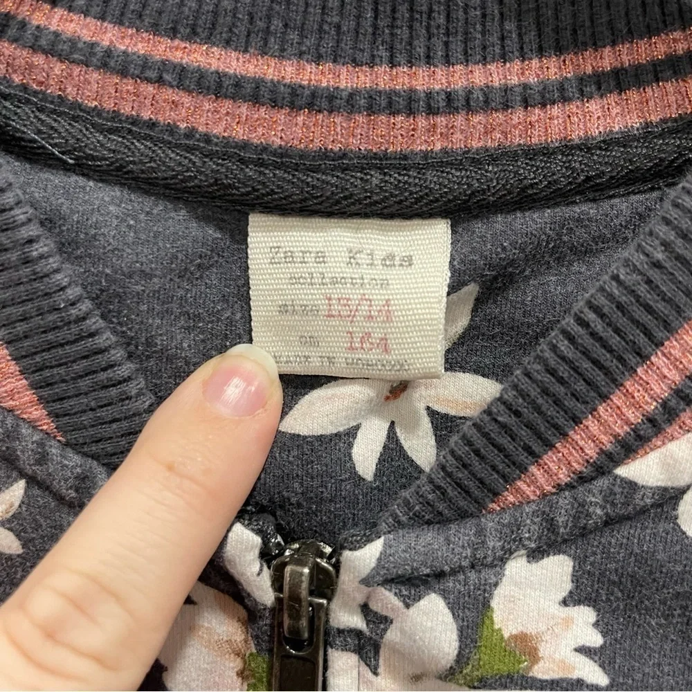 Zara Magnolia Flower Floral Full-Zip Bomber Jacket Size 13-14